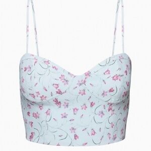 Aritiza Bonnie Floral Sweetheart Bustier Top in Light Blue and Pink